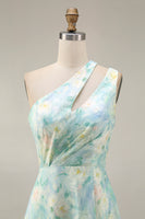 Load image into Gallery viewer, Light Green A Line Floral Cut Out Long Formal Dress with Slit