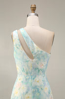 Load image into Gallery viewer, Light Green A Line Floral Cut Out Long Formal Dress with Slit