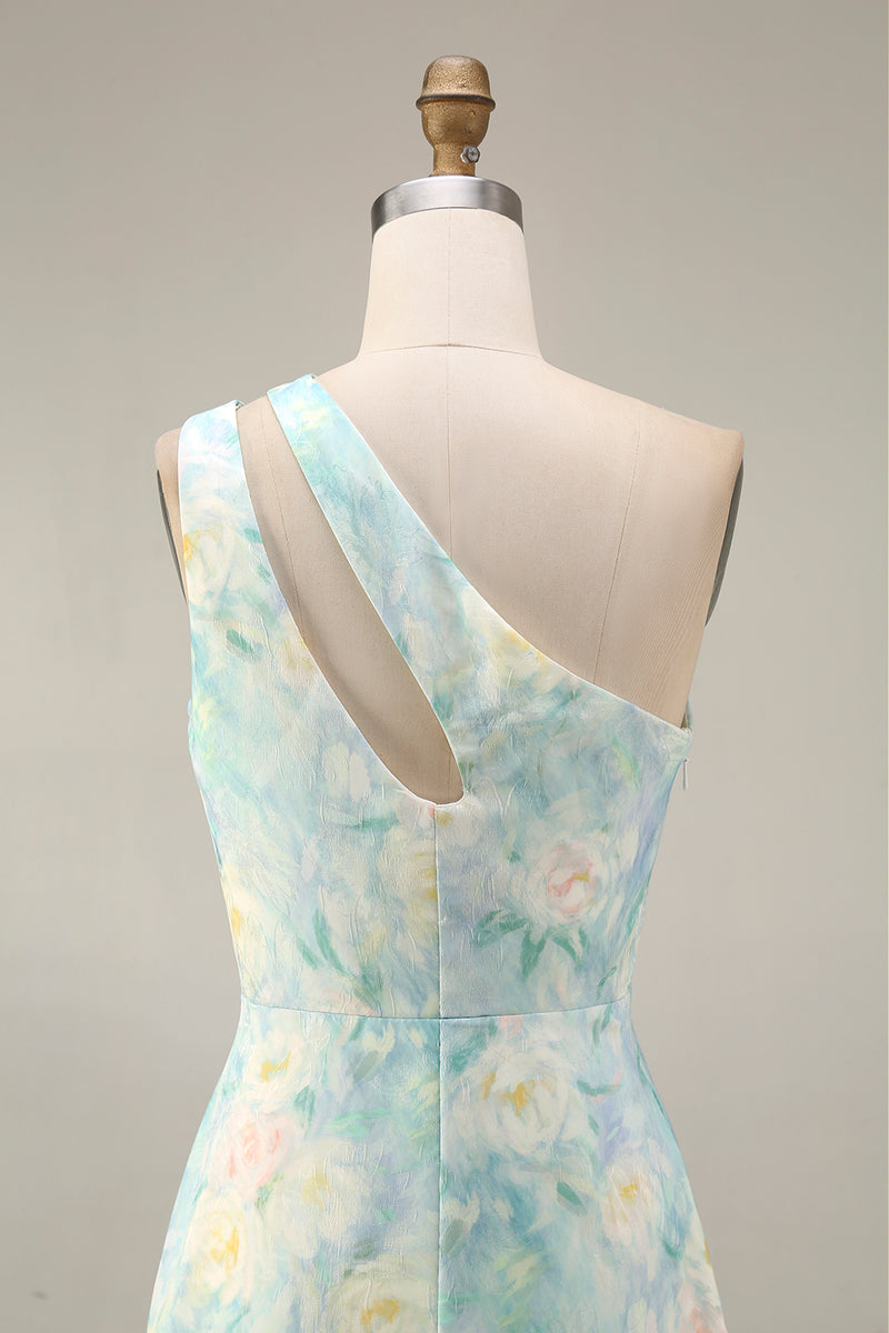 Load image into Gallery viewer, Light Green A Line Floral Cut Out Long Formal Dress with Slit