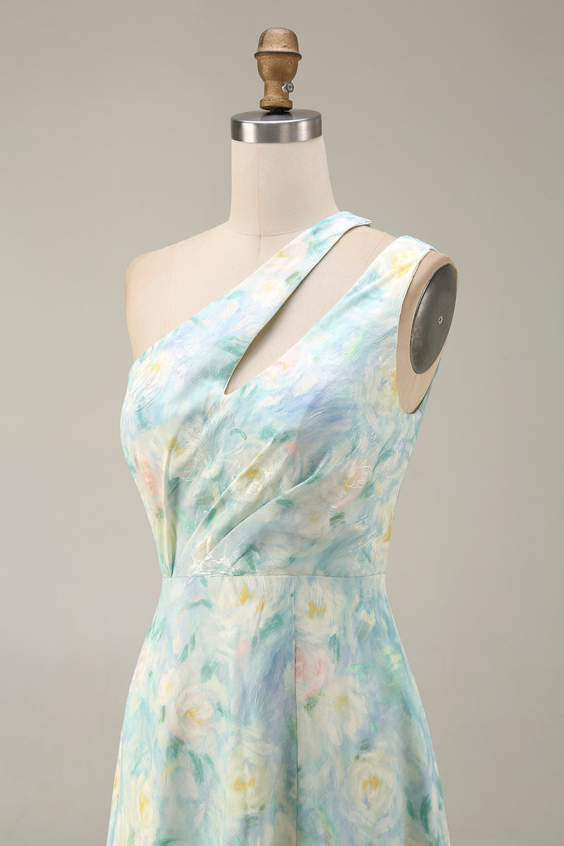 Load image into Gallery viewer, Light Green A Line Floral Cut Out Long Formal Dress with Slit