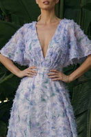 Load image into Gallery viewer, Light Purple Floral V-Neck Long A Line Formal Dress