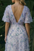 Load image into Gallery viewer, Light Purple Floral V-Neck Long A Line Formal Dress