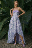 Load image into Gallery viewer, Light Purple Strapless Floral A Line Asymmetrical Formal Dress
