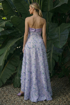 Light Purple Strapless Floral A Line Asymmetrical Formal Dress