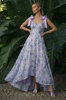 Load image into Gallery viewer, Floral Light Purple Long A Line Formal Dress with Bows