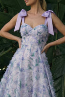 Load image into Gallery viewer, Floral Light Purple Long A Line Formal Dress with Bows