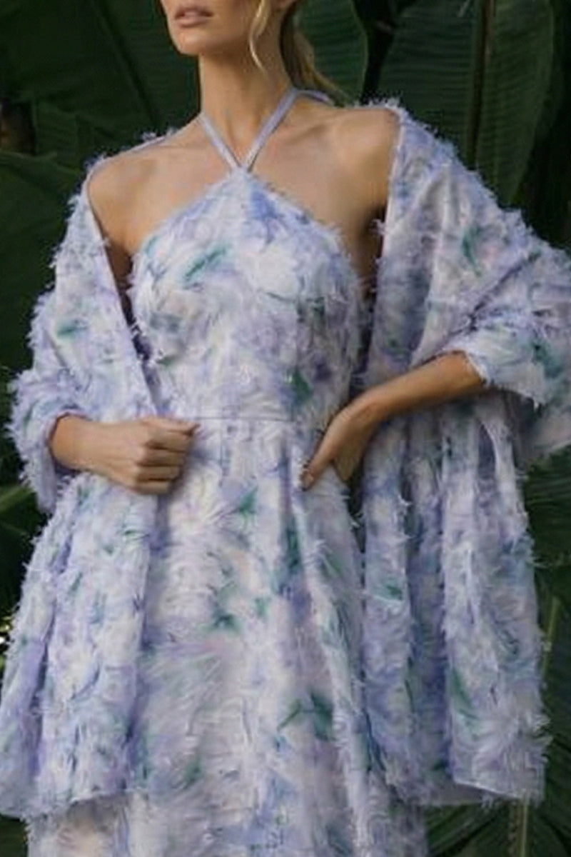 Load image into Gallery viewer, Light Purple Floral Long A Line Halter Formal Dress