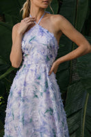 Load image into Gallery viewer, Light Purple Floral Long A Line Halter Formal Dress