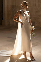 Load image into Gallery viewer, White Sheath Neck Scarf Maxi Beach Wedding Dress
