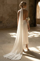 Load image into Gallery viewer, White Sheath Neck Scarf Maxi Beach Wedding Dress