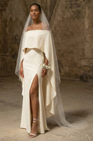 Load image into Gallery viewer, White Maxi Sheath Boho Wedding Dress with Slit