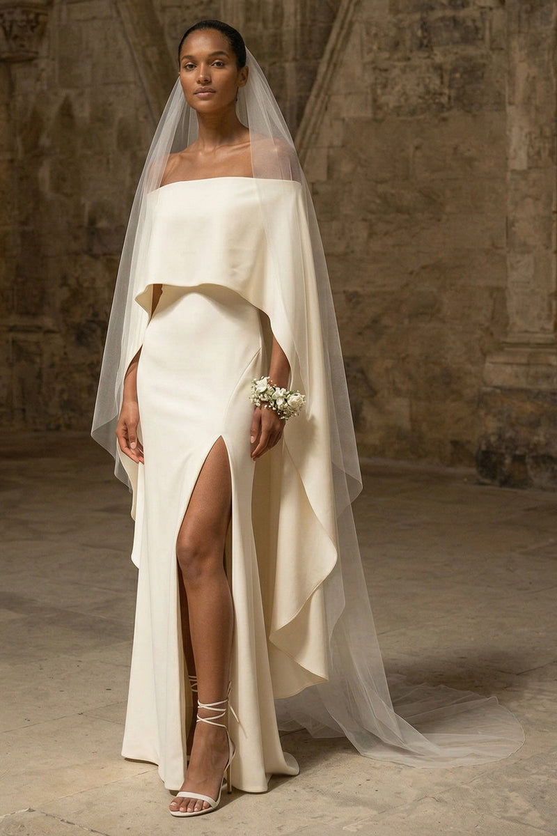 Load image into Gallery viewer, White Maxi Sheath Boho Wedding Dress with Slit