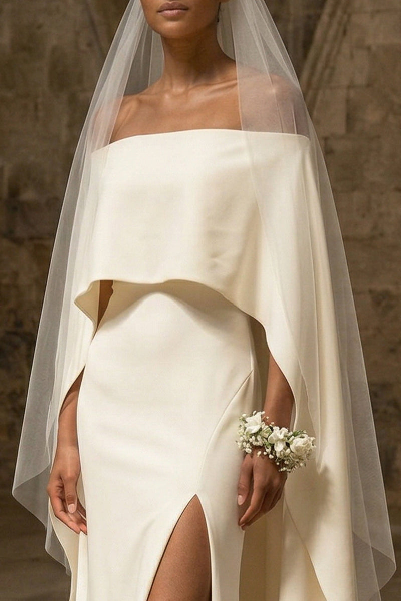 Load image into Gallery viewer, White Maxi Sheath Boho Wedding Dress with Slit