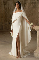 Load image into Gallery viewer, Mermaid White Boho Maxi Wedding Dress with Slit