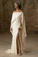 Load image into Gallery viewer, Mermaid White Boho Maxi Wedding Dress with Slit
