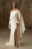 Load image into Gallery viewer, Mermaid White Boho Maxi Wedding Dress with Slit