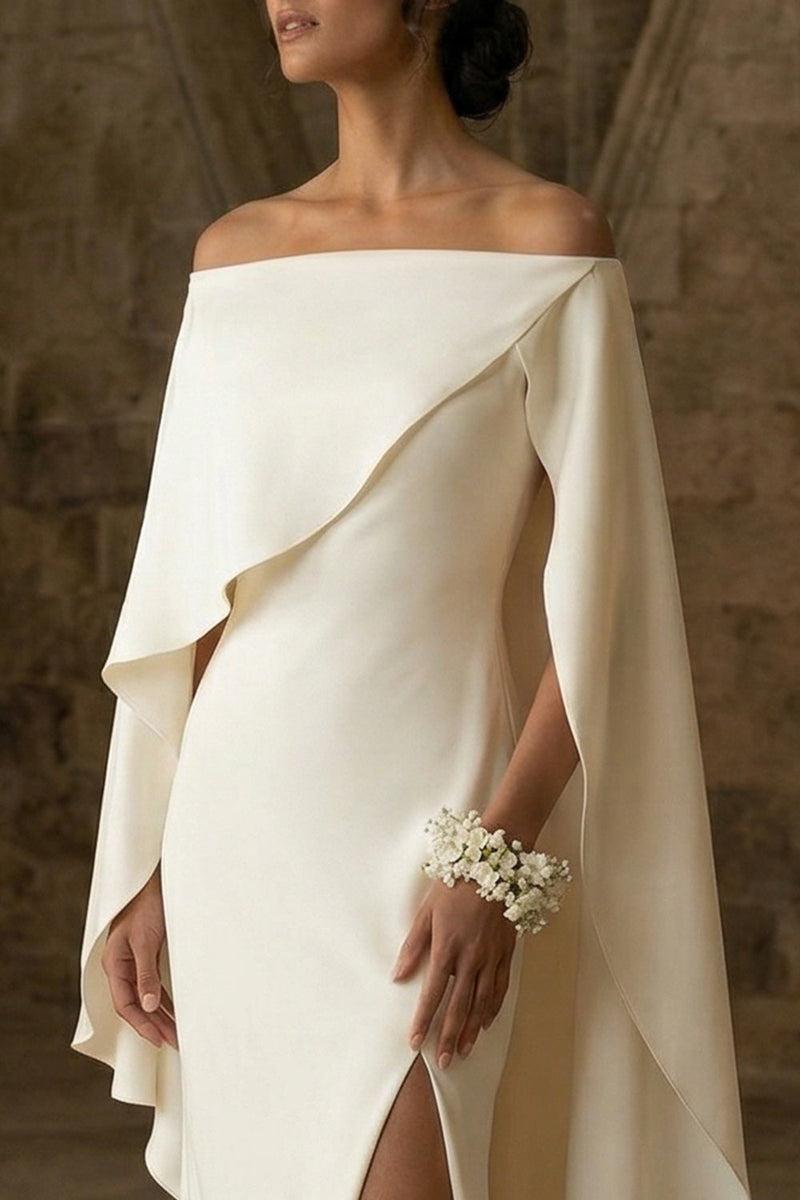 Load image into Gallery viewer, Mermaid White Boho Maxi Wedding Dress with Slit