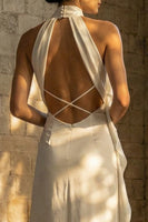 Load image into Gallery viewer, White Sheath High Neck Maxi Beach Wedding Dress
