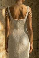 Load image into Gallery viewer, Sparkly White Beaded Sequins Sheath Maxi Wedding Dress