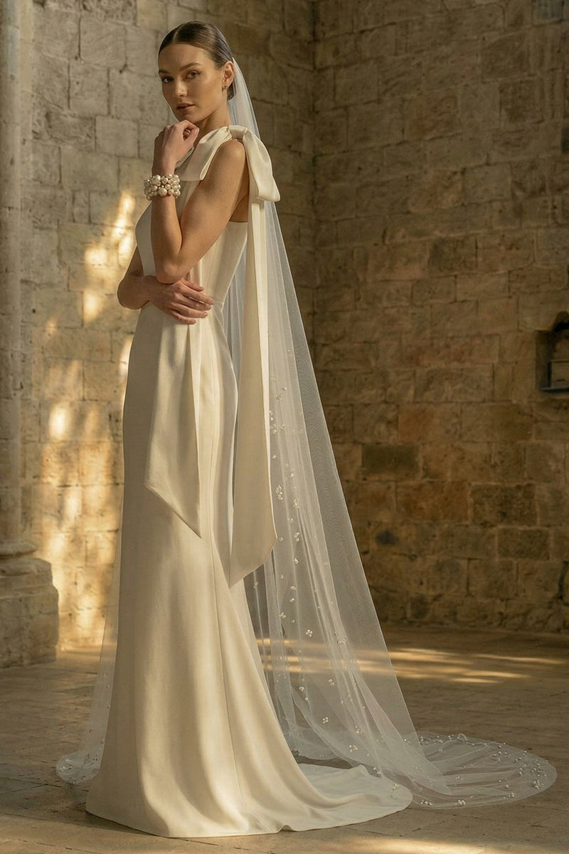 Load image into Gallery viewer, Mermaid Maxi White One Shoulder Beach Wedding Dress with Bow
