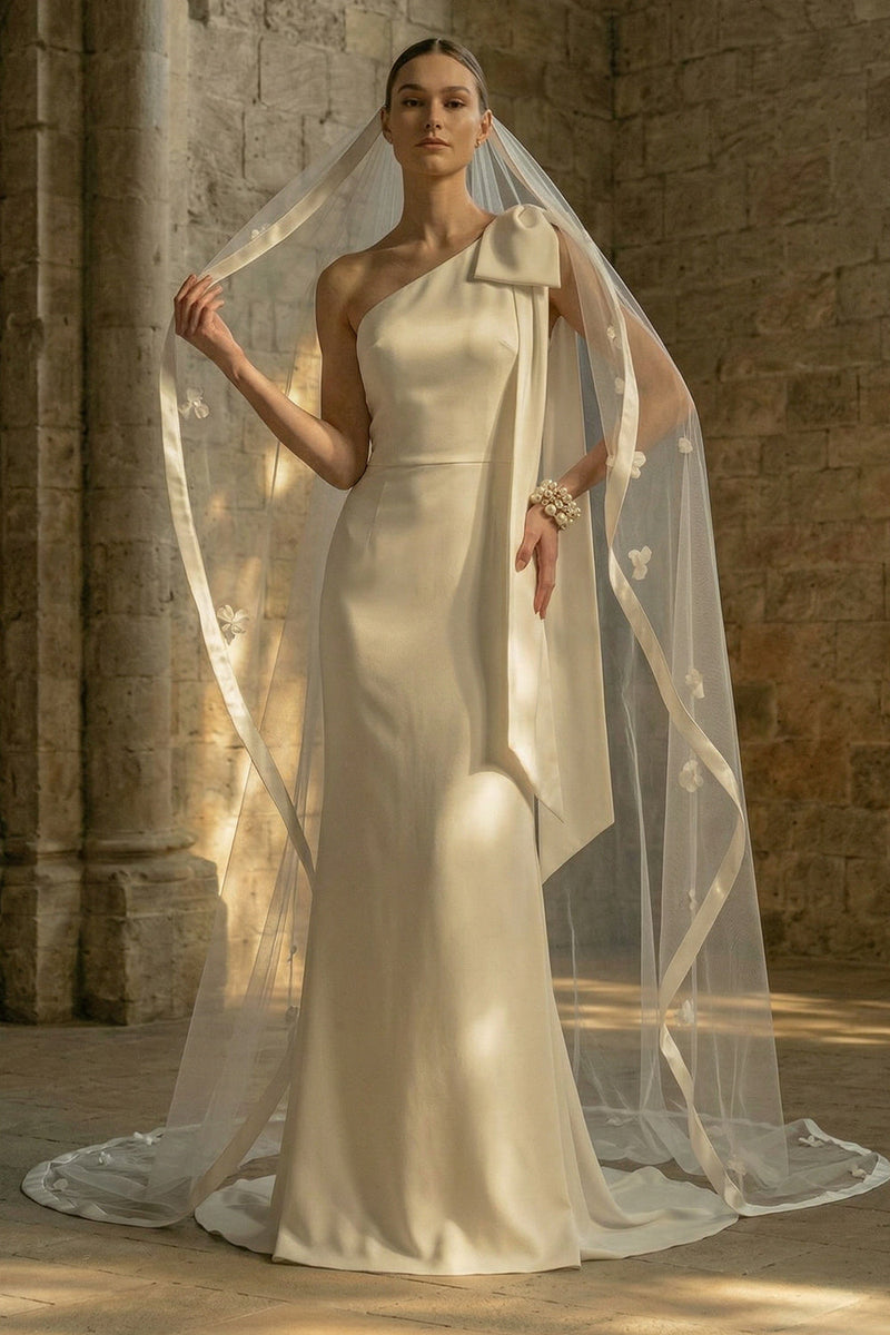 Load image into Gallery viewer, Mermaid Maxi White One Shoulder Beach Wedding Dress with Bow