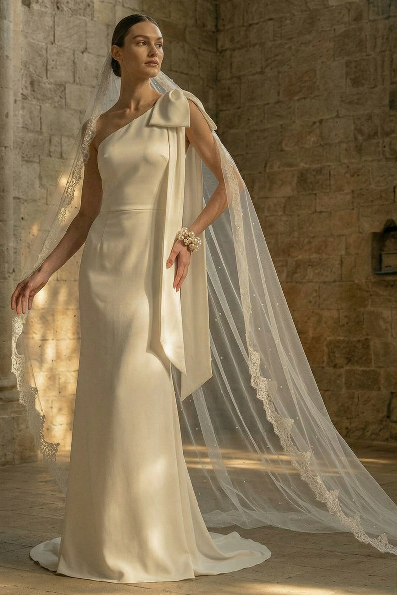 Load image into Gallery viewer, Mermaid Maxi White One Shoulder Beach Wedding Dress with Bow