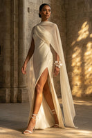 Load image into Gallery viewer, White Sheath Maxi Beach Wedding Dress with Cape