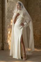 Load image into Gallery viewer, White Sheath Maxi Beach Wedding Dress with Cape