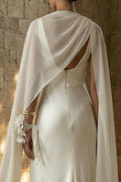 Load image into Gallery viewer, White Sheath Maxi Beach Wedding Dress with Cape