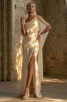 Load image into Gallery viewer, Sheath White Maxi Spaghetti Straps Beach Wedding Dress with Cape