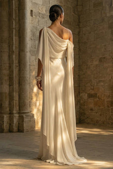 Sheath White Maxi Spaghetti Straps Beach Wedding Dress with Cape