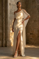 Load image into Gallery viewer, Sheath White Maxi Spaghetti Straps Beach Wedding Dress with Cape