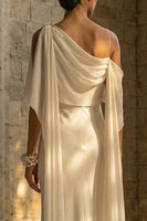 Load image into Gallery viewer, Sheath White Maxi Spaghetti Straps Beach Wedding Dress with Cape