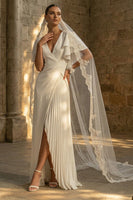 Load image into Gallery viewer, Maxi White Pleated A Line Beach Wedding Dress with Slit