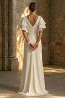 Load image into Gallery viewer, Maxi White Pleated A Line Beach Wedding Dress with Slit