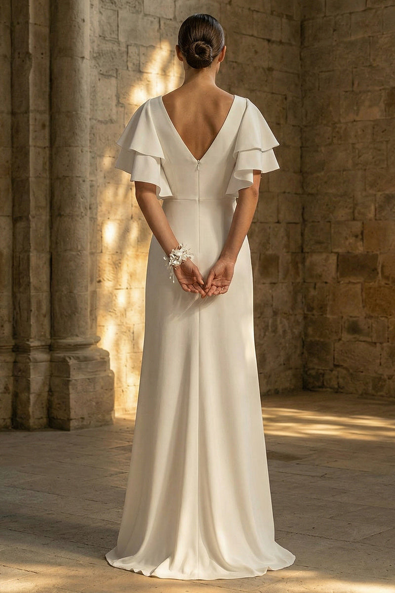 Load image into Gallery viewer, Maxi White Pleated A Line Beach Wedding Dress with Slit