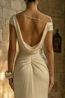 Load image into Gallery viewer, White Ruched Sheath Maxi Beach Wedding Dress with Slit