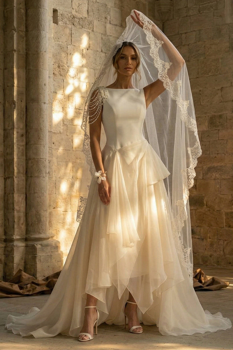 Load image into Gallery viewer, White Maxi A Line Boho Wedding Dress with Ruffles