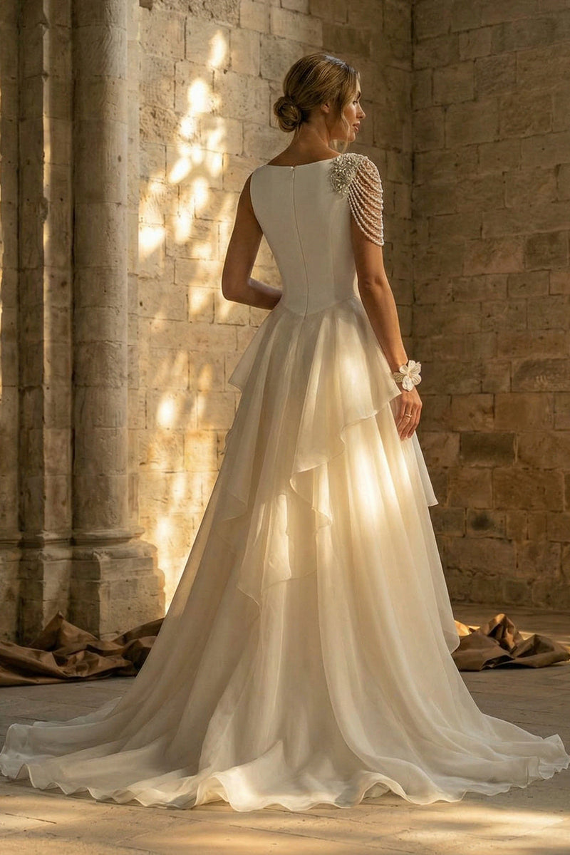 Load image into Gallery viewer, White Maxi A Line Boho Wedding Dress with Ruffles