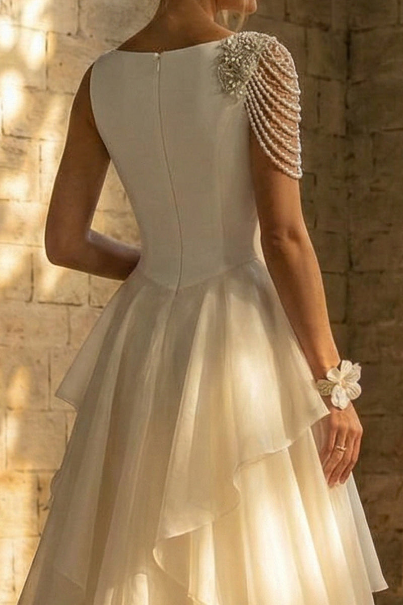 Load image into Gallery viewer, White Maxi A Line Boho Wedding Dress with Ruffles