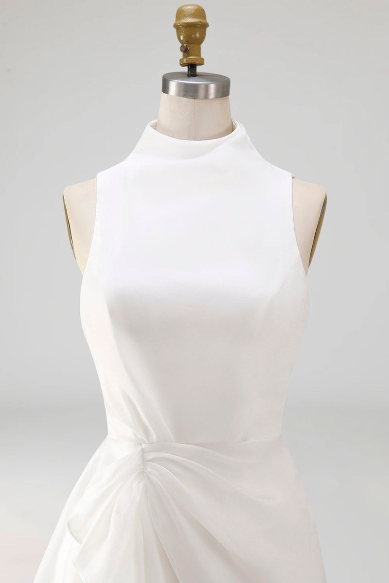 Load image into Gallery viewer, Sheath Maxi Ruched High Neck Beach Wedding Dress