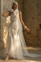 Load image into Gallery viewer, Sheath Maxi Ruched High Neck Beach Wedding Dress