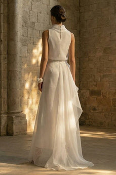 Sheath Maxi Ruched High Neck Beach Wedding Dress