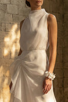 Load image into Gallery viewer, Sheath Maxi Ruched High Neck Beach Wedding Dress