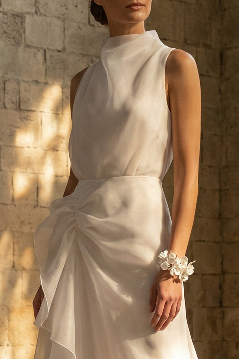 Load image into Gallery viewer, Sheath Maxi Ruched High Neck Beach Wedding Dress