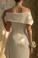 Load image into Gallery viewer, Sheath Maxi White Ruched Beach Wedding Dress with Side Cape