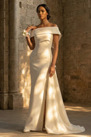 Load image into Gallery viewer, White Mermaid Off the Shoulder Maxi Boho Wedding Dress