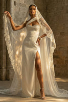 Load image into Gallery viewer, Maxi Sheath White One Shoulder Beach Wedding Dress with Side Cape