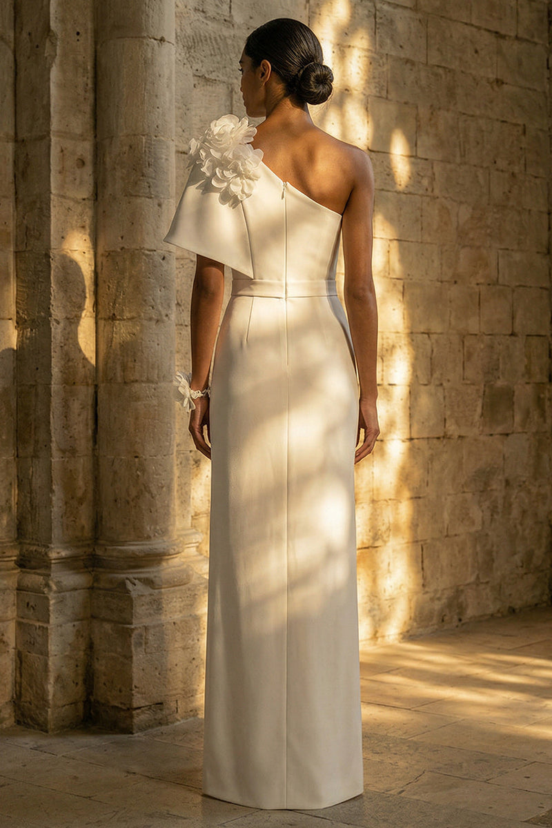 Load image into Gallery viewer, Floral Maxi White Sheath Beach Wedding Dress with Slit
