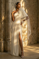 Load image into Gallery viewer, Floral Maxi White Sheath Beach Wedding Dress with Slit